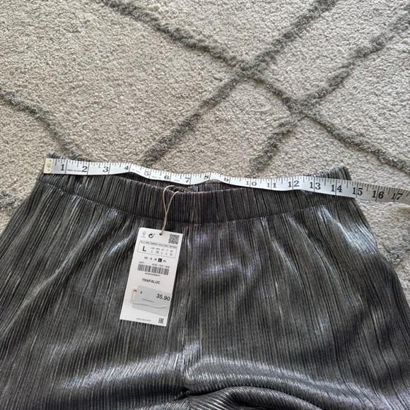 Zara metallic silver wide leg culotte pleated pull on pants large new - Picture 5 of 7